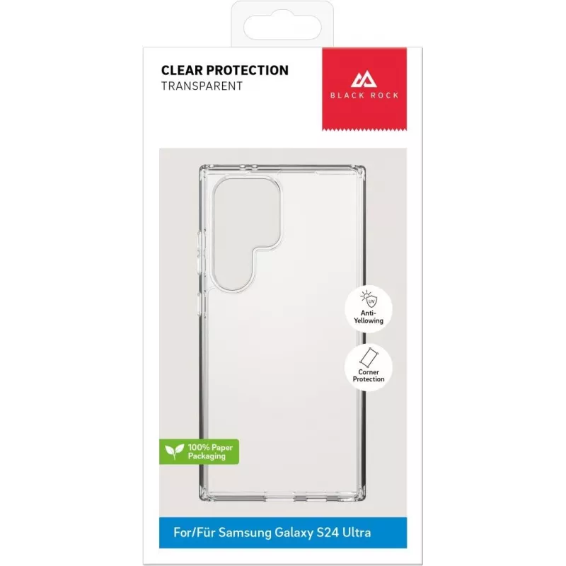 Black Rock Clear Protection Case for Samsung Galaxy S23 Ultra - Transparent TPU Back Cover, Shock-Absorbing, Anti-Yellowing, Wireless Charging Compatible 00226130