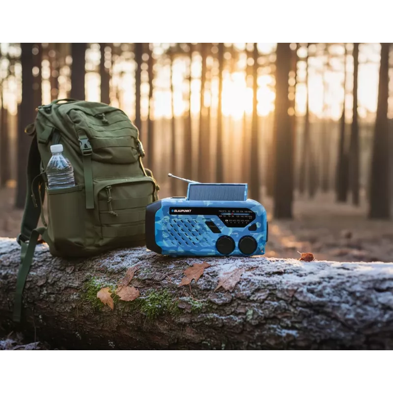 Blaupunkt ER10BC FM PLL Digital Alarm Clock Radio with Dual Alarm, USB Charging, Thermometer, Blue Camo