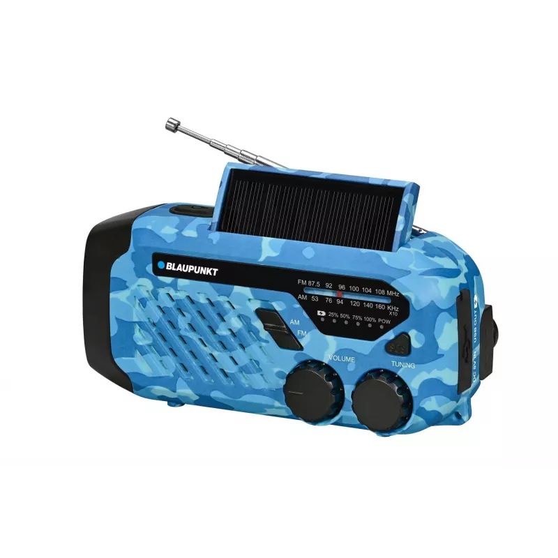 Blaupunkt ER10BC FM PLL Digital Alarm Clock Radio with Dual Alarm, USB Charging, Thermometer, Blue Camo