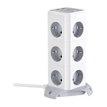 BlitzWolf BW-EC3 Vertical Power Strip with 12 Outlets, 4 USB Ports, 2m Cable, EU Plug