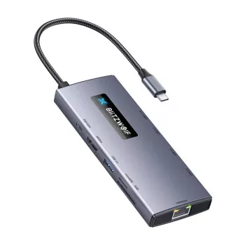 BlitzWolf BW-NEW TH8 10-in-1 USB-C Hub Adapter with 4K HDMI, 3x USB 3.0, 2x USB 2.0, Gigabit Ethernet, 100W PD, SD/TF Card Reader, Space Gray