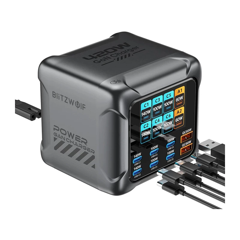 Blitzwolf BW-S33 420W 8-Port USB-A Charger, Black