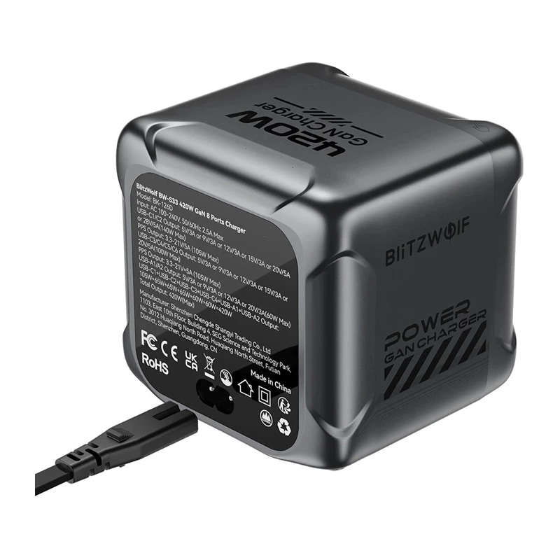 Blitzwolf BW-S33 420W 8-Port USB-A Charger, Black