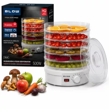 BLO Mushroom, Vegetable and Fruit Dryer 500W FD-01 with 5 Trays, Adjustable Temperature 35-70°C