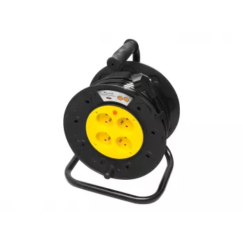 BLO PR-61 30m Extension Cord Reel with 4 Grounded Sockets, Thermal Cut-out, 3x1.5mm² H05VV-F Cable, IP20, 16A/230V, Max 3680W Unrolled