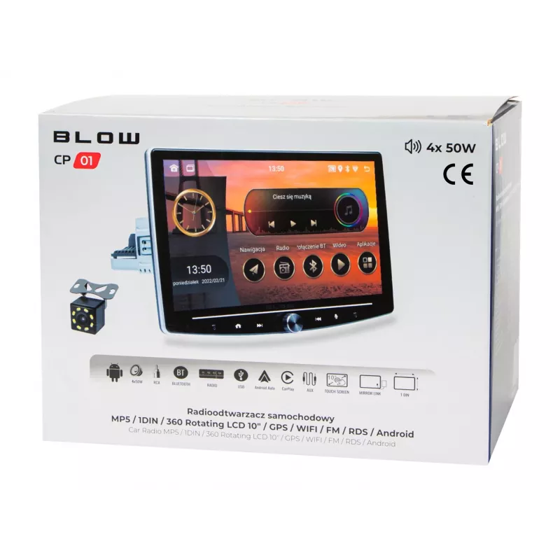 BLOW CP01 1DIN 10.1 inch Android 10 Car Radio with Swivel Display, Wireless CarPlay & Android Auto, GPS, Wi-Fi, Bluetooth