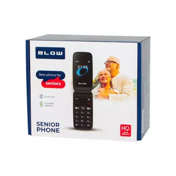 BLOW S24 Black Senior Flip Phone with SOS Button, Large Keys, Dual SIM, Camera, FM Radio, Flashlight, Charging Cradle