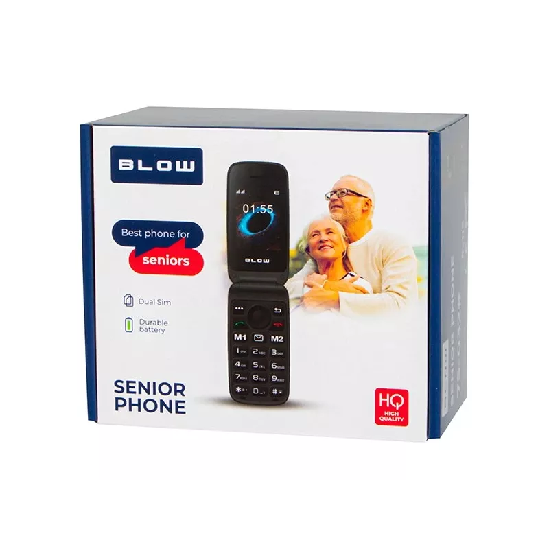 BLOW S24 Black Senior Flip Phone with SOS Button, Large Keys, Dual SIM, Camera, FM Radio, Flashlight, Charging Cradle