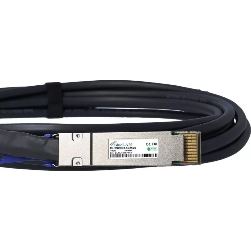 BlueLAN Amphenol NDYYYH-0005 QSFP-DD Direct Attach Cable, 400GBASE-CR4, Ethernet, 26 AWG, 2 Meter (NDYYYH-0005-BL)