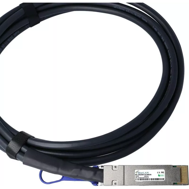BlueLAN Amphenol NDYYYH-0005 QSFP-DD Direct Attach Cable, 400GBASE-CR4, Ethernet, 26 AWG, 2 Meter (NDYYYH-0005-BL)