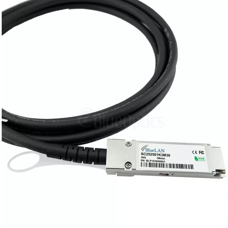 BlueOptics MikroTik Q+DA0003 Compatible BlueLAN QSFP Direct Attach Cable, 40GBASE-CR4, 30AWG, 3m