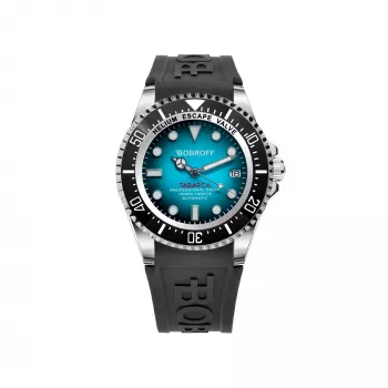 BOBROFF MAN BF0009-BFSTN Analog Quartz Watch 44mm Stainless Steel Case Black Dial Leather Band