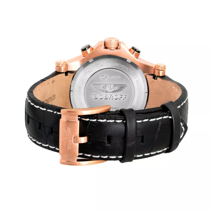 BOBROFF MAN BF1001M15 Analog Quartz Wristwatch 44 mm Black Leather Strap