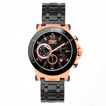 BOBROFF MAN BF1001M15M 44mm Analog Quartz Watch Black Dial Genuine Leather Strap