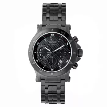 BOBROFF MAN BF1001M21M 44mm Men's Analog Quartz Watch Stainless Steel Case Black Dial Genuine Leather Strap