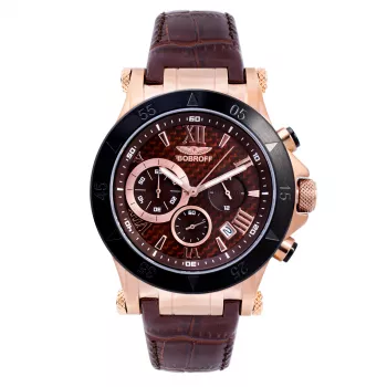 BOBROFF MAN BF1001M65 Analog Quartz Watch 44mm Black Dial Leather Strap