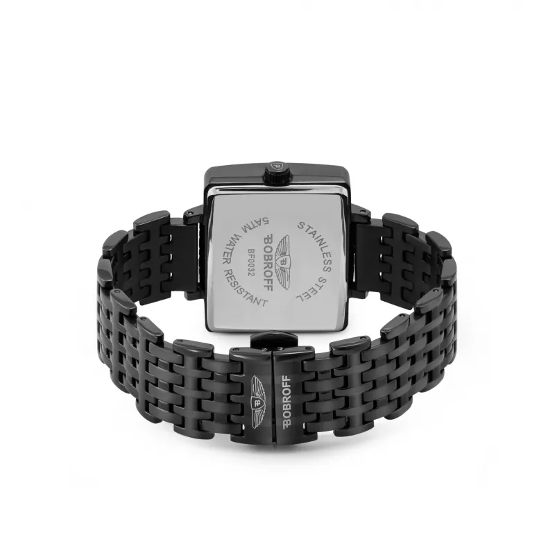 BOBROFF Woman BF0032 Quartz Analog Watch 36mm White Dial Black Leather Strap