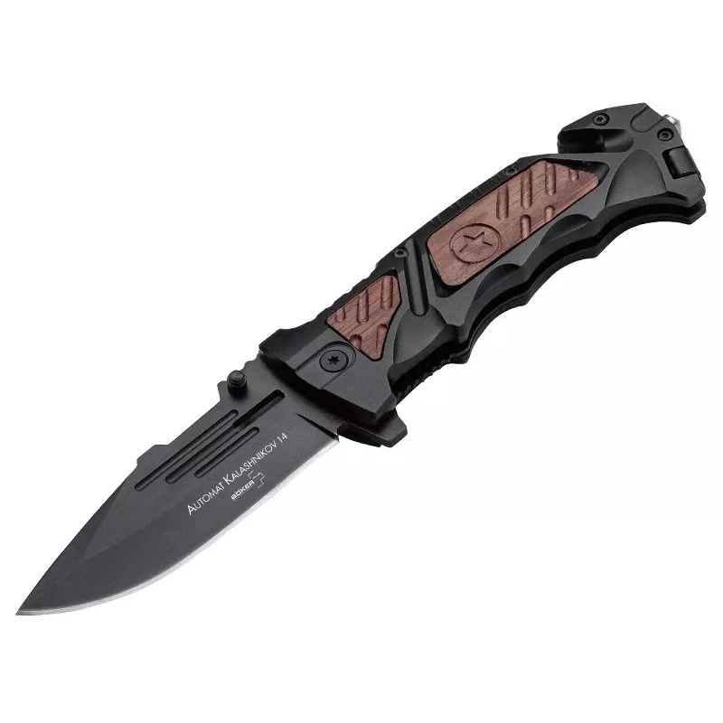 Böker Plus AK-14 Folding Knife AUS-8 Stainless Steel Drop Point Blade Aluminum Handle Linerlock