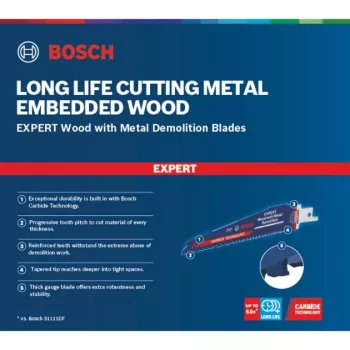 Bosch Expert S 967 XHM Sabre Saw Blade – Wood with Metal Demolition, 150mm, 10 Pieces