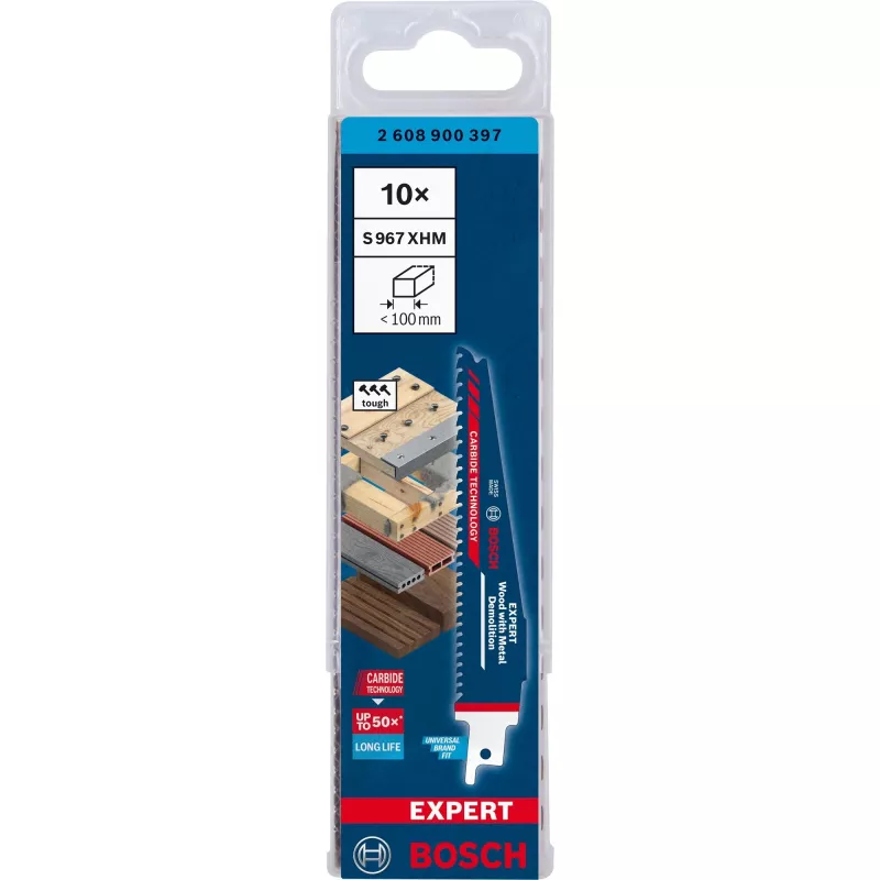 Bosch Expert S 967 XHM Sabre Saw Blade – Wood with Metal Demolition, 150mm, 10 Pieces