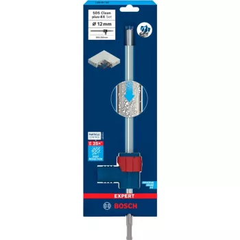 Bosch EXPERT SDS Clean plus-8X Hammer Drill Bit Set, Ø 12 mm, Working Length 200 mm, Dust Extraction Drill with Extraction Connection