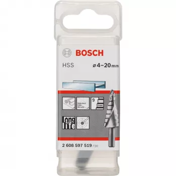 Bosch HSS Step Drill Bit 4-20 mm, 3-Flat Shank, 70.5 mm Length 2608597519