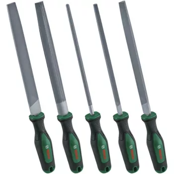 Bosch Power Tools 5-Piece File Set, 200 mm, Bastard Cut, Ergonomic Bi-Material Handles, Green/Black