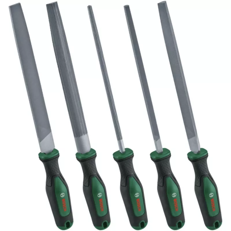 Bosch Power Tools 5-Piece File Set, 200 mm, Bastard Cut, Ergonomic Bi-Material Handles, Green/Black