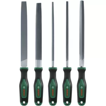 Bosch Power Tools 5-Piece File Set, 200 mm, Bastard Cut, Ergonomic Bi-Material Handles, Green/Black