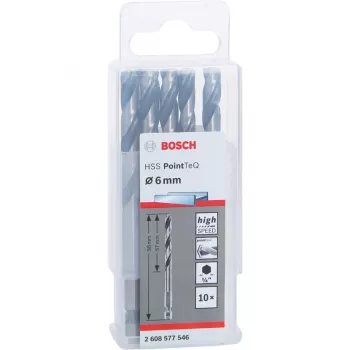 Bosch PowerTools HSS PointTeQ Hex Twist Drill Bit, 6 mm, 10 Pieces, Working Length 57 mm