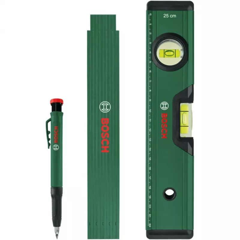 Bosch PowerTools Marking Set, 3-Piece (Green/Black) – Deep Hole Marker, Universal Marker & Carpenter's Pencil
