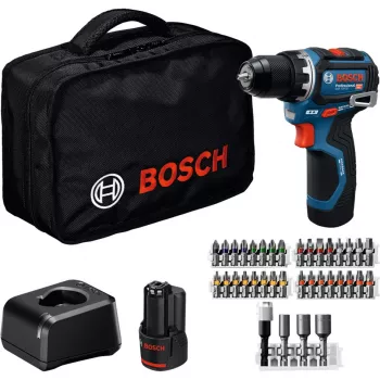 Bosch Professional GSR 12V-32 Cordless Drill Driver (12V, 2x 2.0Ah Li-Ion, 36-Piece Accessory Set, Tool Bag, Blue/Black)