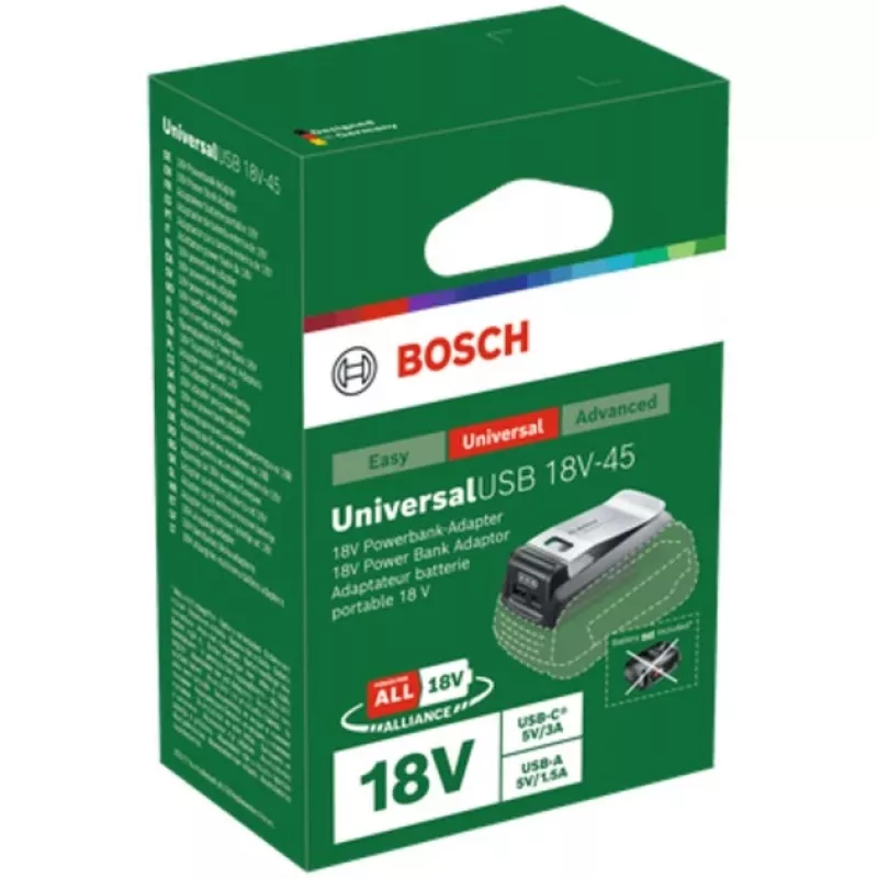 Bosch UniUSB 18V-15 Charger for 18V POWER FOR ALL Batteries with USB-C Port (1600A02WS1)
