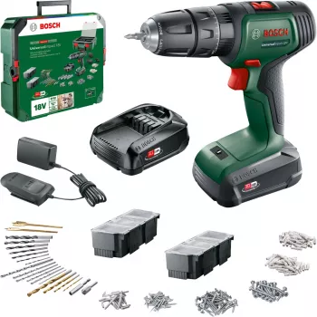 BOSCH UniversalImpact 18V Cordless Impact Drill (Green/Black, 2x1.5Ah Li-Ion, 241-Piece Set)