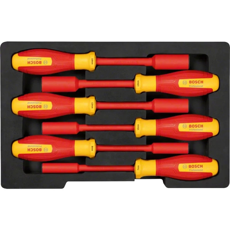 Bosch VDE Insulated Screwdriver Set 1600A02NF3, 7-Piece, Slotted/Phillips/Pozidriv, 1000V, IEC 60900