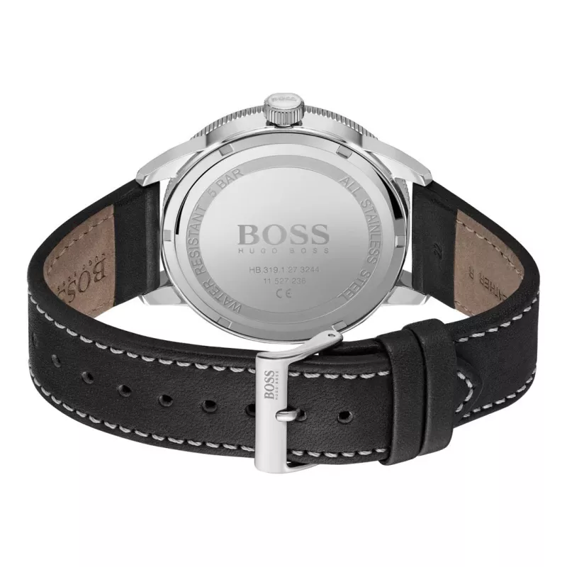 BOSS Men's Grand Prix Chronograph Watch 1513898 44mm Black Dial Leather Strap