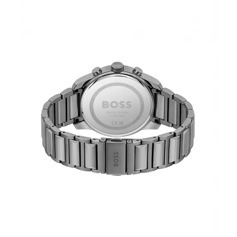 BOSS Men's Watch 1514005 44mm Stainless Steel Case Blue Dial Brown Leather Strap Chronograph Quartz