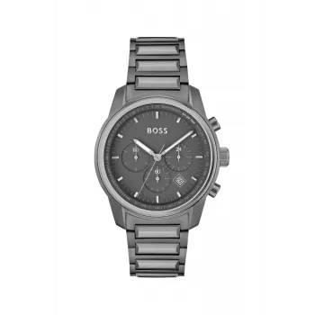 BOSS Men's Watch 1514005 44mm Stainless Steel Case Blue Dial Brown Leather Strap Chronograph Quartz