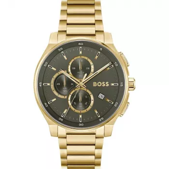 BOSS Men's Watch 1514190 44mm Blue Dial Brown Leather Strap Chronograph Quartz