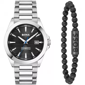 BOSS Men's Watch 1570180 41mm Stainless Steel Case Black Leather Strap Analog Quartz