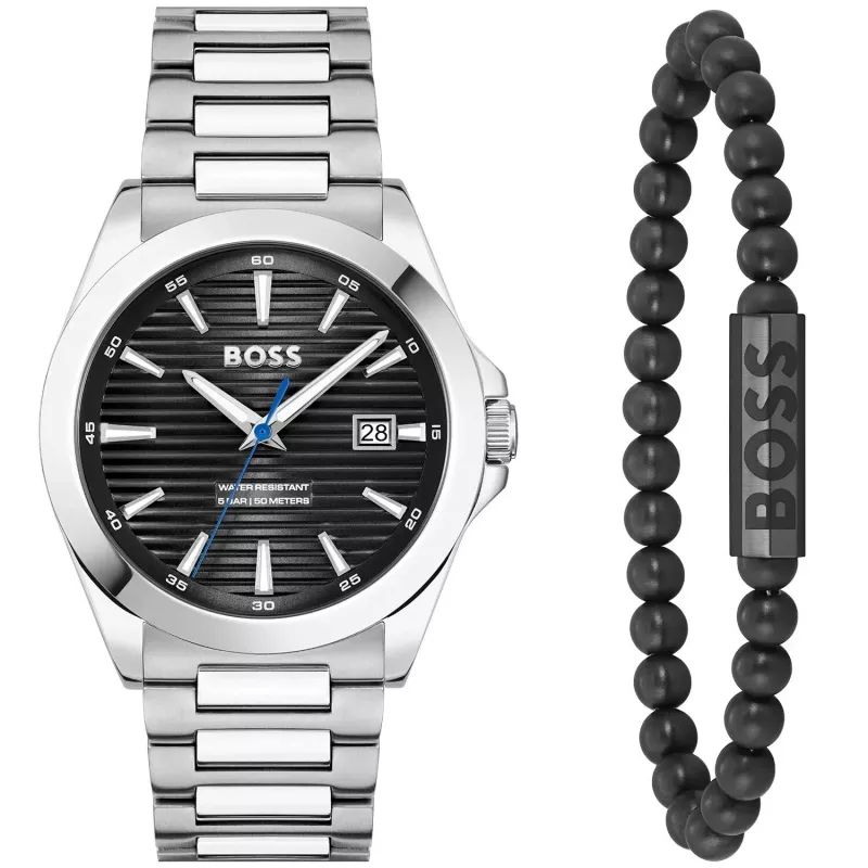 BOSS Men's Watch 1570180 41mm Stainless Steel Case Black Leather Strap Analog Quartz