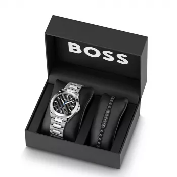 BOSS Men's Watch 1570180 41mm Stainless Steel Case Black Leather Strap Analog Quartz