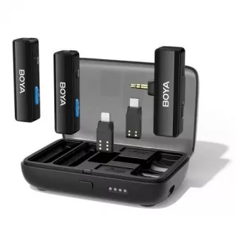 BOYA BOYALINK-TX Wireless Microphone System, 2.4GHz, 1 Receiver and 2 Transmitters, Ultra-Long Battery Life, Black