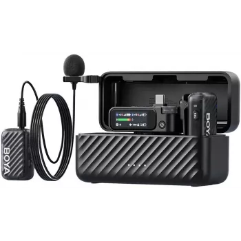 BOYA BOYAMIC 2-01 Wireless and Wired Microphone System 2.4GHz, AI Powered Noise Cancellation with 2 Receivers and 1 Transmitter (USB-C) Black