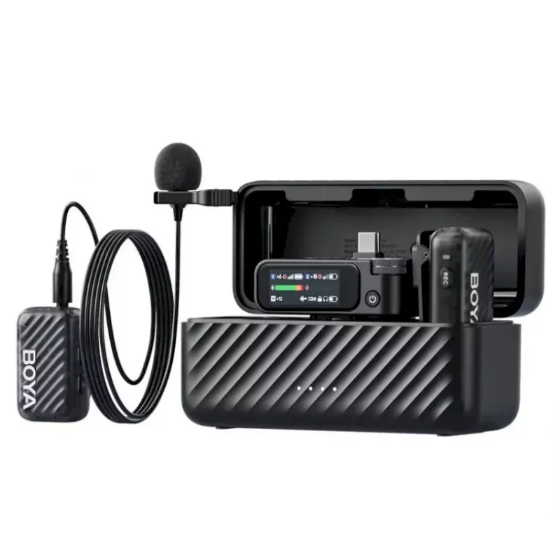 BOYA BOYAMIC 2-02 Wireless Microphone System 2.4GHz, AI-Powered Noise Cancellation, 2 Receivers + 1 Transmitter (USB-C) Black