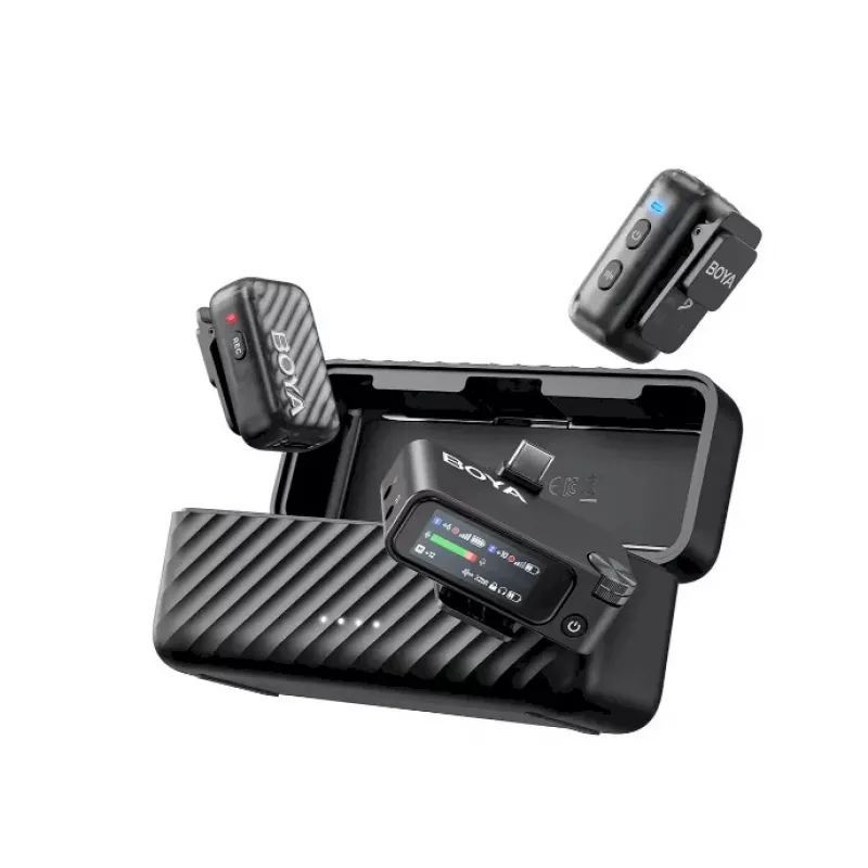 BOYA BOYAMIC 2-02 Wireless Microphone System 2.4GHz, AI-Powered Noise Cancellation, 2 Receivers + 1 Transmitter (USB-C) Black