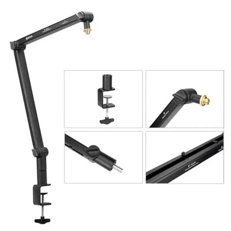 BOYA BY-BA30 Microphone Boom Arm (Steel, Black) - Desk Clamp Mount, 800mm Reach, 360° Rotation, 1.1kg Capacity, 3/8 inch Thread with 5/8 inch Adapter