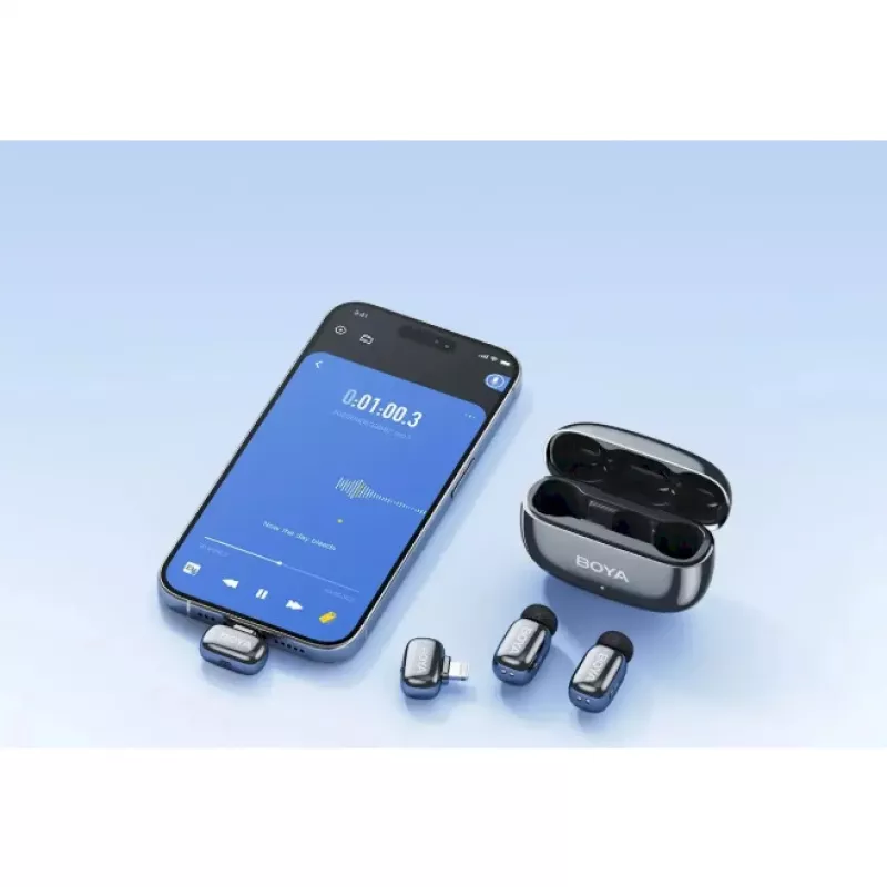 BOYA Mini 2-01 Wireless Microphone System 2.4GHz with 2 Transmitters and 2 Receivers (USB-C and Lightning) Black