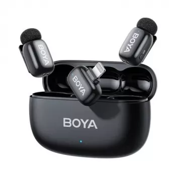 BOYA Mini 2-03 Wireless Microphone System 2.4GHz, AI Noise Cancellation, 2 Transmitters + 1 Lightning Receiver, Black