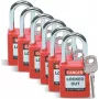 Brady Lockout Safety Padlock Set, Nylon Body, Steel Shackle, Keyed Different, Red, 6-Pack (051339)